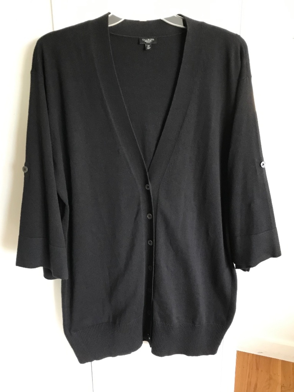 TALBOTS Cardigan Sweater Elbow Sleeve Black Cotton Wool Blend Plus Size 2X